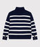 Women's striped wool and cotton jumper with a stand-up collar SOIR blue/MARSHMALLOW