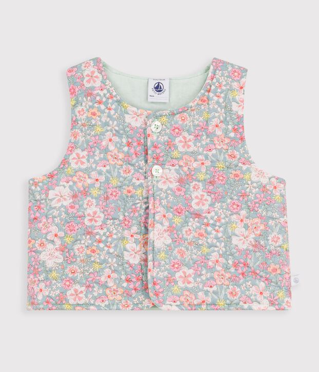 Babies' sleeveless floral print cotton cardigan blue/multicolor
