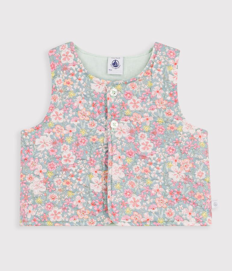 Babies' sleeveless floral print cotton cardigan blue/multicolor