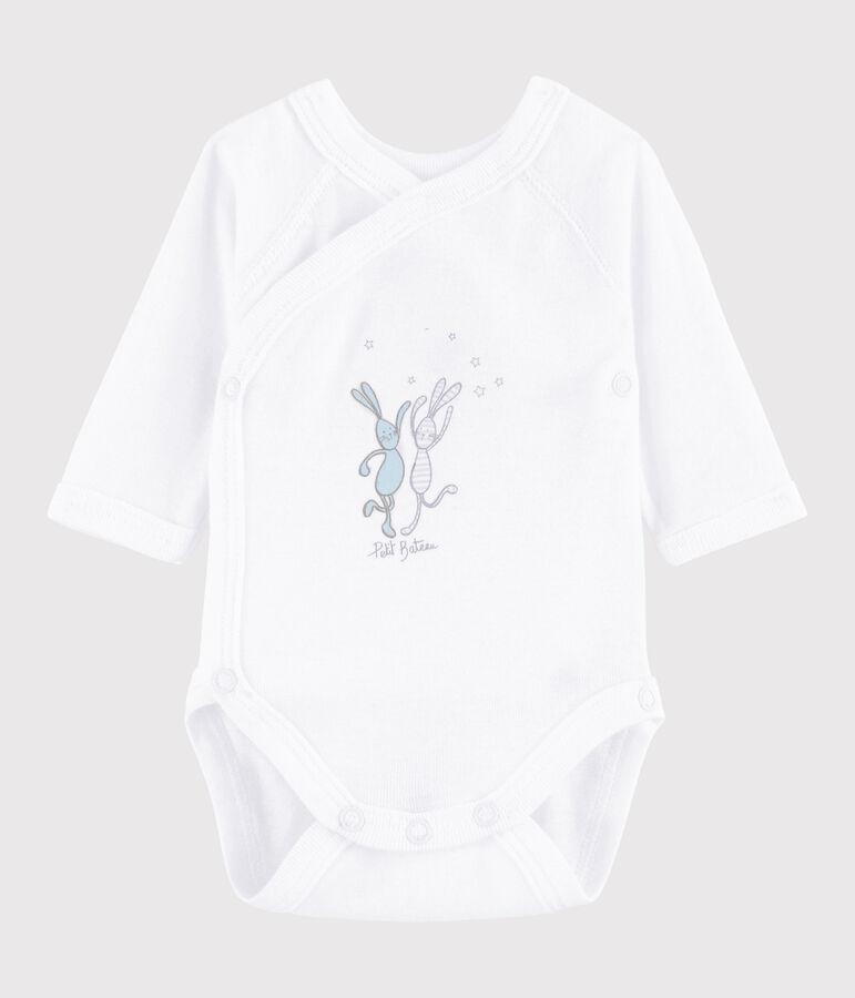 Unisex Babies' Short-Sleeved Wrapover Bodysuit white
