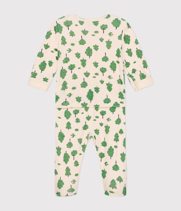 Babies' tree print brushed terry towelling pyjamas Ecru/multicolor