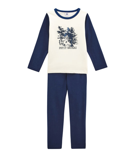 Little boy's pyjamas MEDIEVAL blue/MARSHMALLOW white