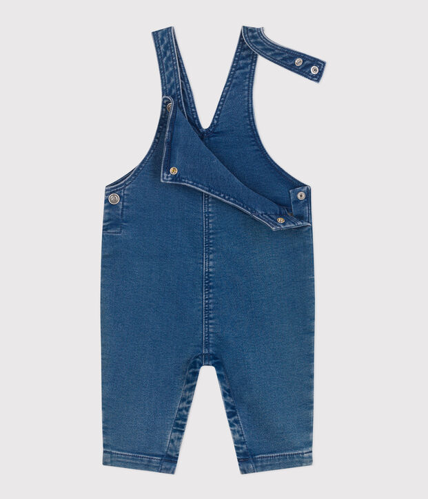 Babies' long-leg elastane denim dungarees blue