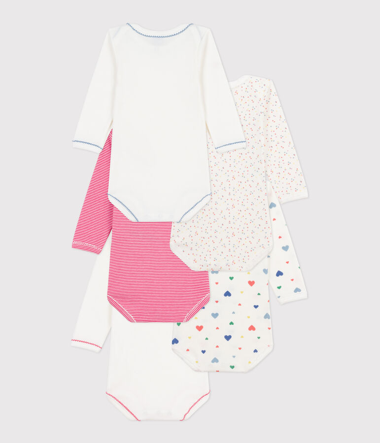 Pack of long-sleeved heart-print cotton bodies for babies multicolor