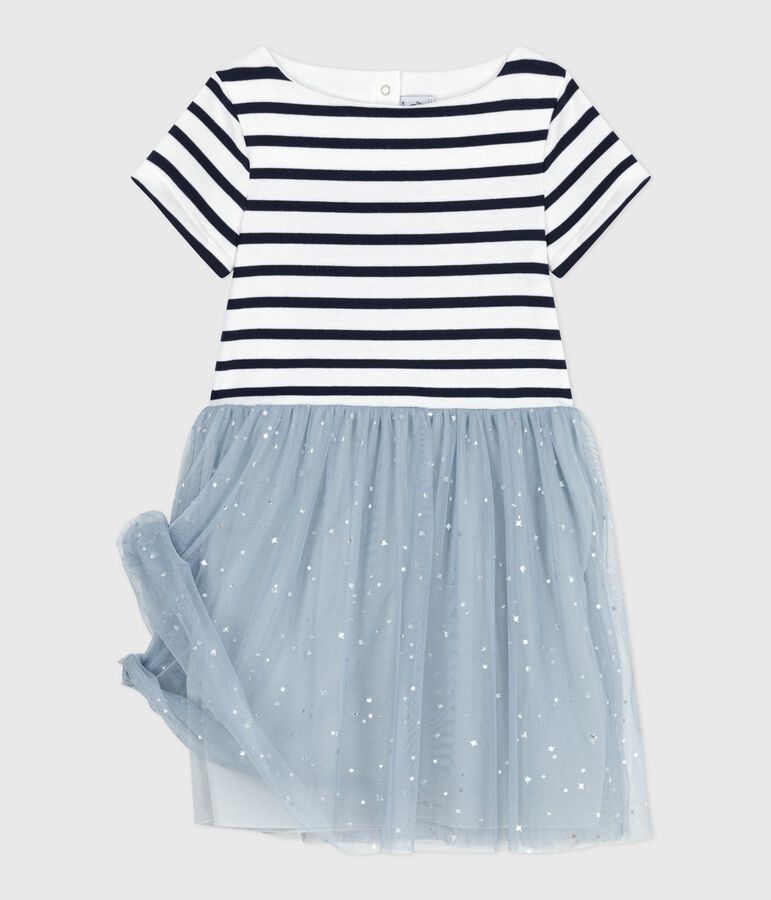 Children's short-sleeved stripy cotton dress blue/multicolor