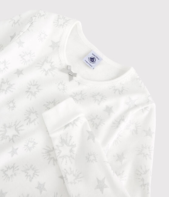 Girls' Snugfit Sparkly Star Cotton Pyjamas MARSHMALLOW white/MULTICO white