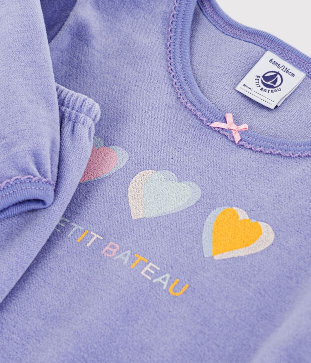 Children's velour pyjamas with a heart motif purple