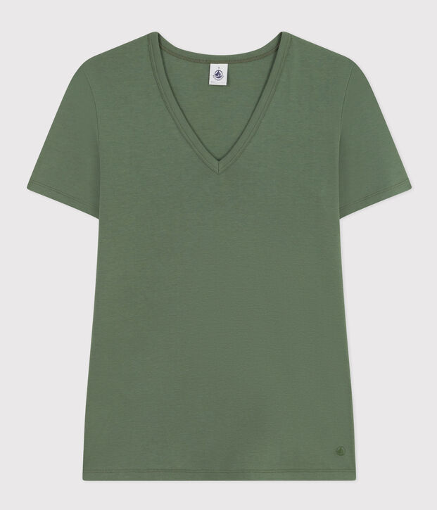 Women's Iconic Plain Cotton V-neck T-Shirt green