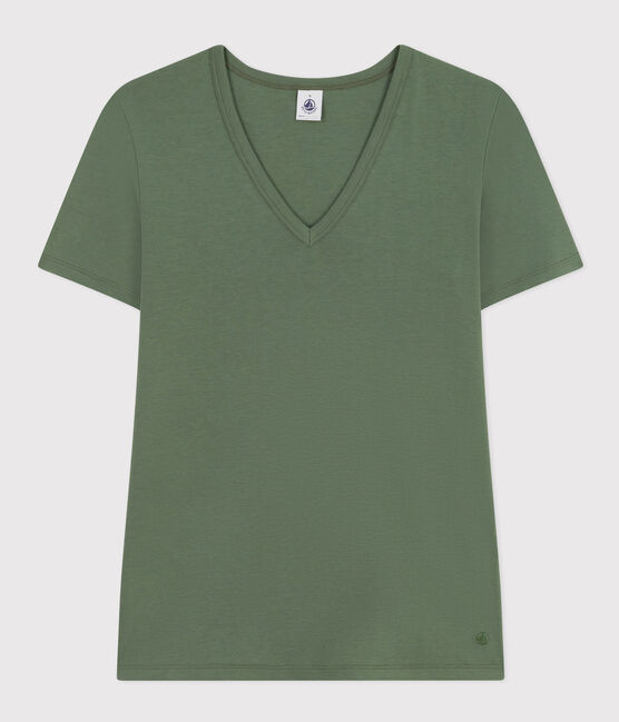 Women's Iconic Plain Cotton V-neck T-Shirt CROCO green