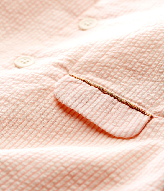 Baby girls' striped coat MARSHMALLOW white/ROSAKO pink