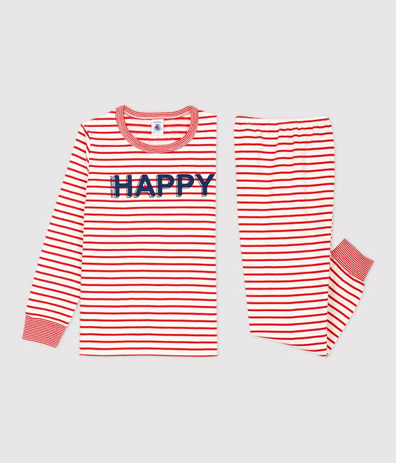 Unisex Red Striped Fleece Pyjamas MARSHMALLOW white/TERKUIT red