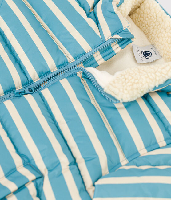 Babies' Stripy Puffer Jacket with Retractable Hood AZUL blue/AVALANCHE white