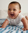 Newborns' short-sleeved cotton body with a collar MARSHMALLOW white