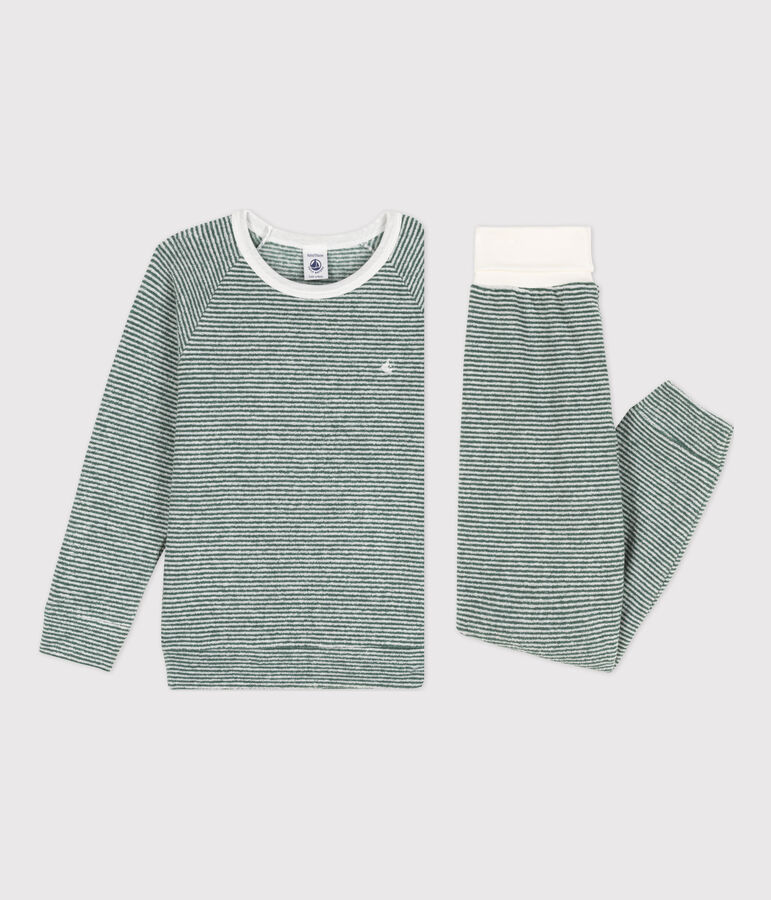 Children's Unisex Pinstriped Cotton Terry Pyjamas green/white