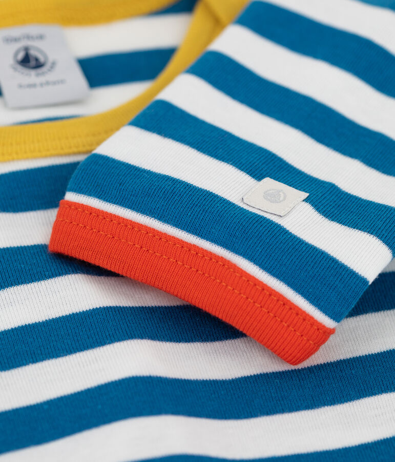 Babies' Blue Striped Footless Buttonless Cotton Sleepsuit blue/white