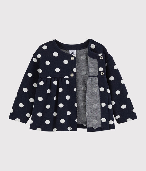 Baby girl's spotty cardigan SMOKING blue/MARSHMALLOW white