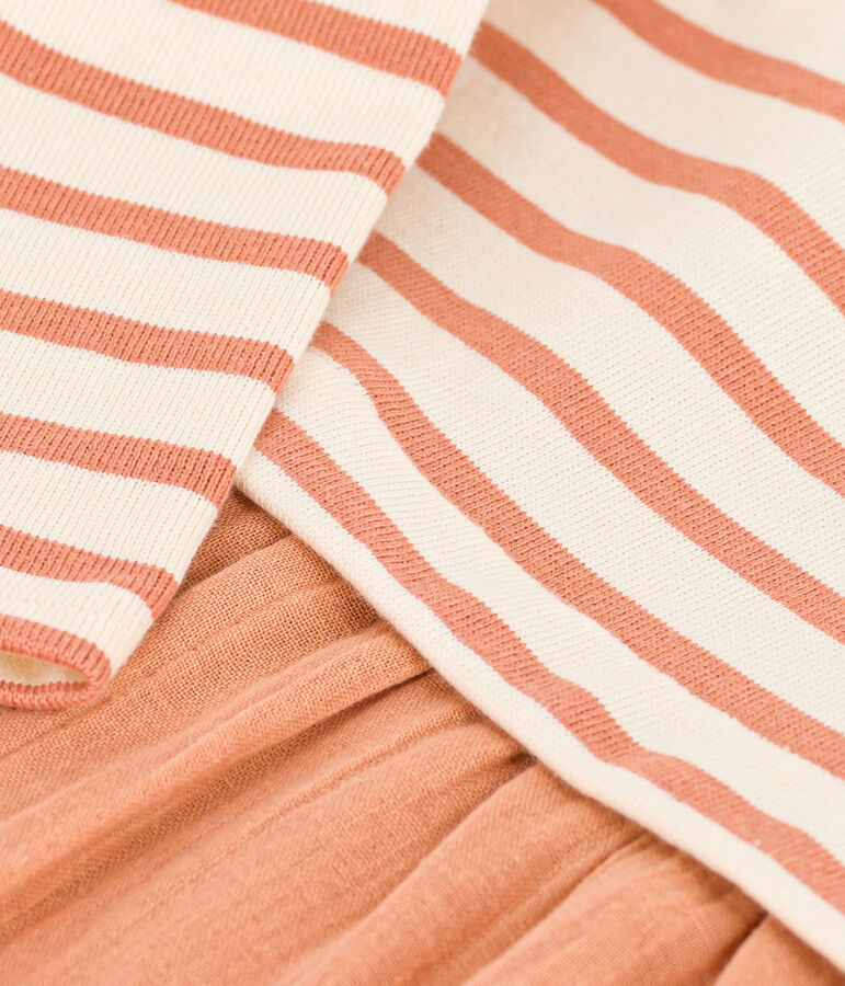 Babies' Long-Sleeved Dual Material Dress pink/ecru