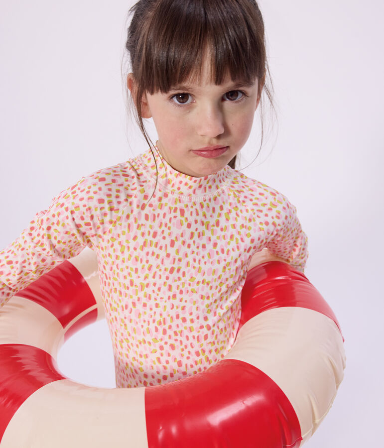 Children's one-piece long sleeved printed swimsuit white/multicolor