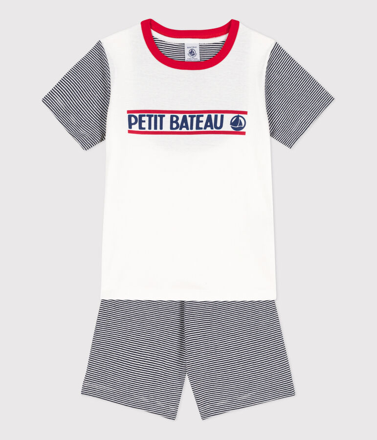 Children's Unisex Petit Bateau Cotton Short Pyjamas blue/white