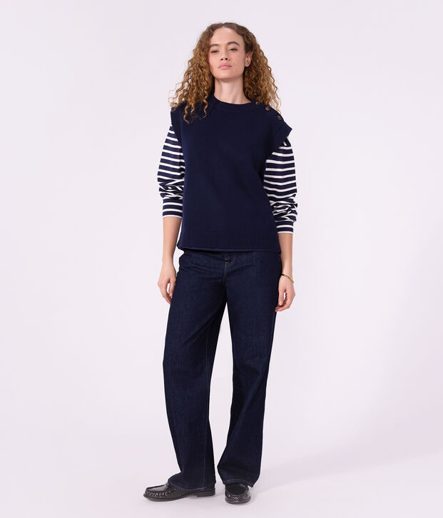 Women's long-sleeved cotton Breton top blue/white