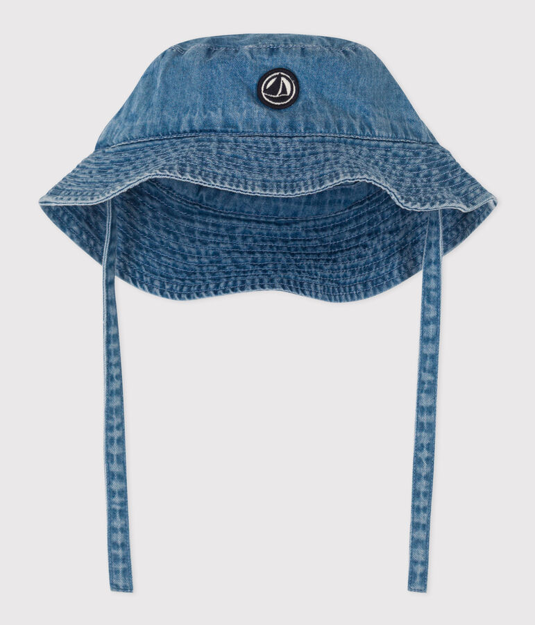 Babies' Blue Denim Tie-on Bucket Hat blue