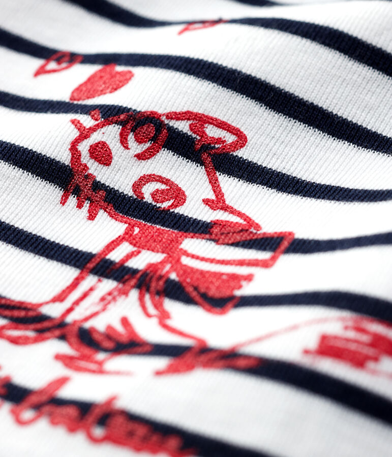 Baby Girls' Short-Sleeved Cotton Blouse MARSHMALLOW white/SMOKING blue