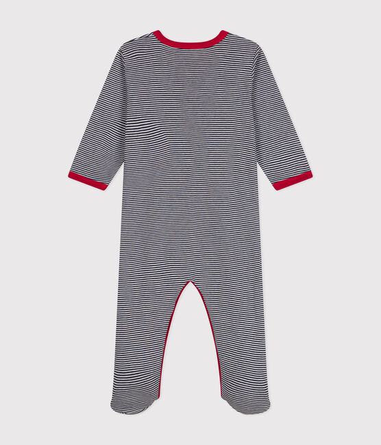 Babies' long-sleeved cotton pyjamas SMOKING blue/MARSHMALLOW white