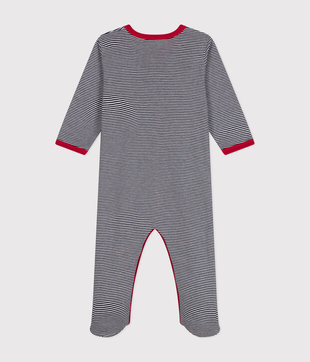 Babies' long-sleeved cotton pyjamas blue/white