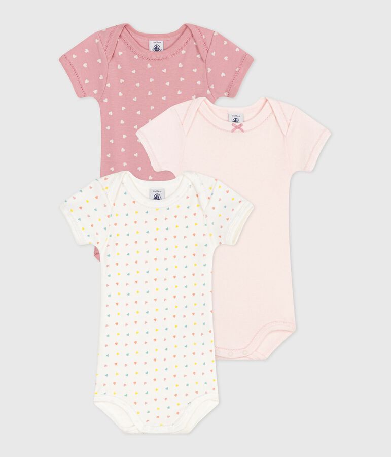 Babies' short-sleeved small heart-pattern cotton bodies - 3-Pack multicolor