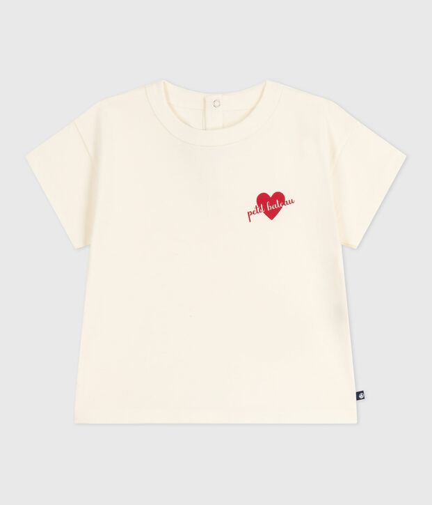 Babies' long-sleeved T-shirt with a heart design Ecru