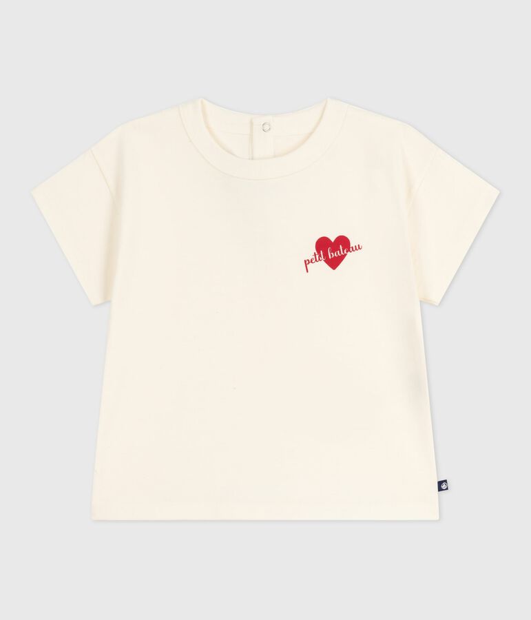 Babies' long-sleeved T-shirt with a heart design Ecru