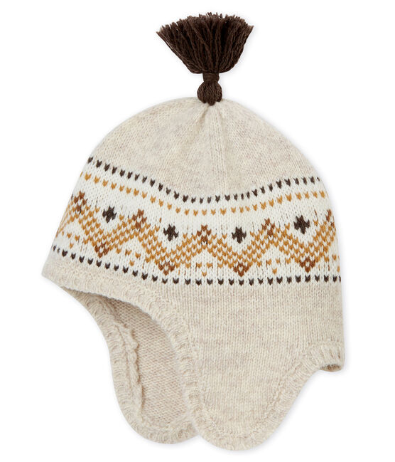 Baby boy's hat in knit jacquard CREAMY CHINE beige
