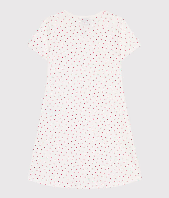 Children's short-sleeved heart-patterned cotton nightdress MARSHMALLOW white/TERKUIT red