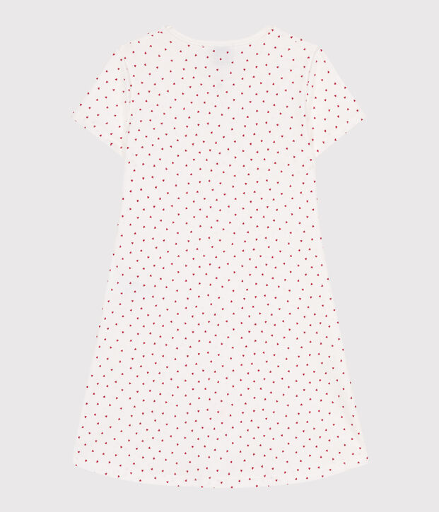 Children's short-sleeved heart-patterned cotton nightdress white/red