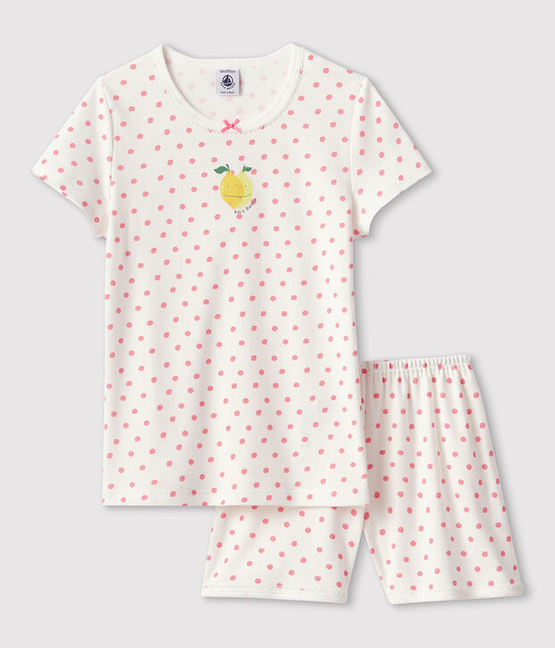Girls' Pink Spotted Cotton Short Pyjamas white/pink