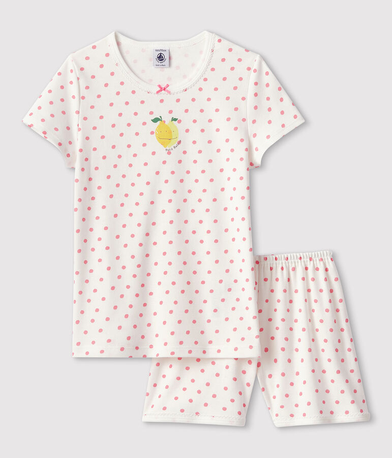 Girls' Pink Spotted Cotton Short Pyjamas white/pink