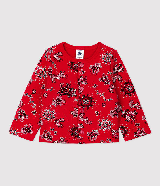 Babies' Bandanna Print Fleece Cardigan TERKUIT red/MULTICO white