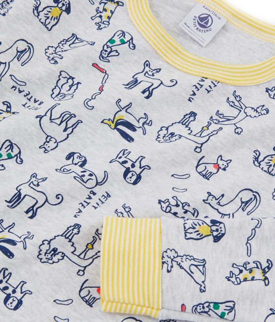 Boys' Snugfit Ribbed Pyjamas POUSSIERE grey/MULTICO white
