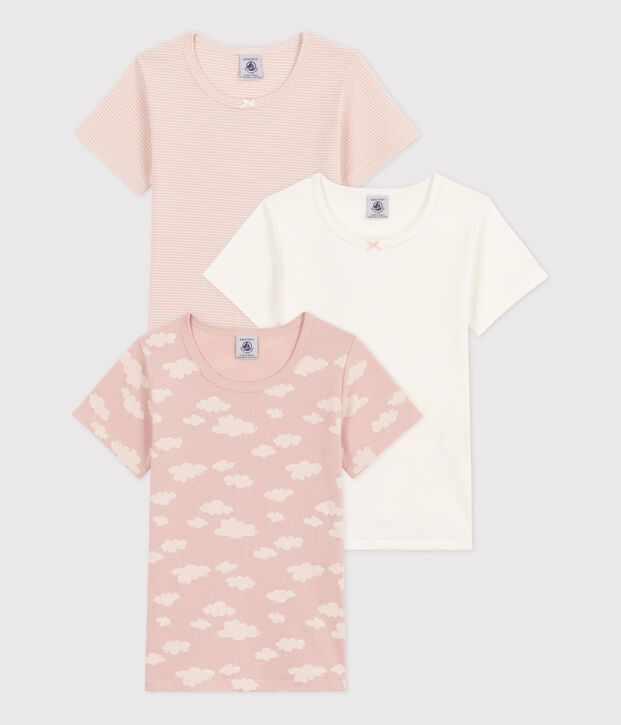 Girls' Short-Sleeved Cloud Patterned Cotton T-Shirt - 2-Pack multicolor