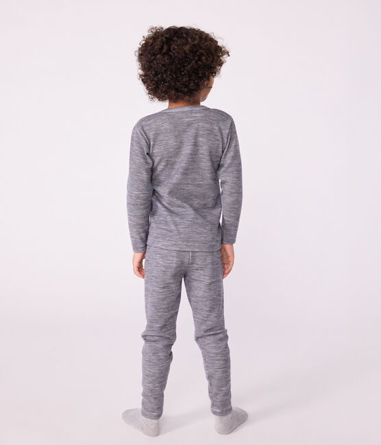 Children's long-sleeved stripy wool and cotton T-shirt SOIR blue/MARSHMALLOW