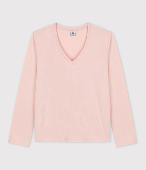 Women's Straight Cotton V-Neck T-Shirt SALINE pink