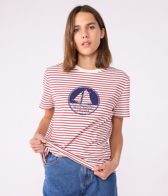 The Straight short-sleeved cotton T-shirt for women MILK red/AMARANTE