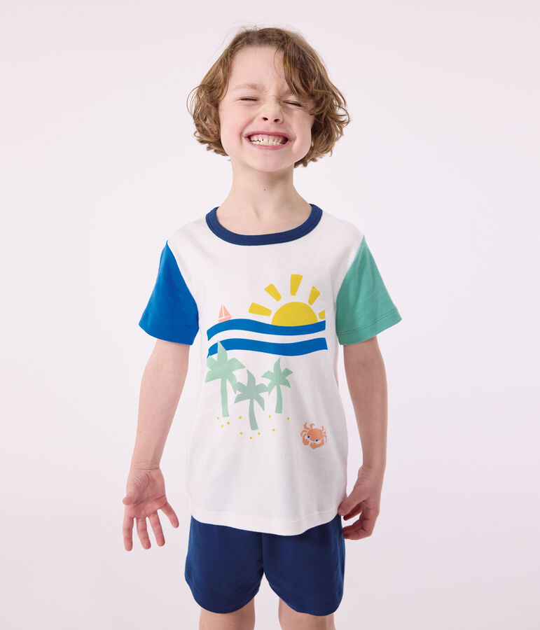 Children's short cotton pyjamas white/multicolor