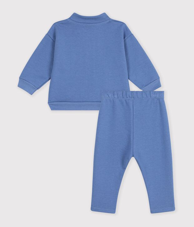 Babies' sweatshirt and trousers set in plain cotton blue