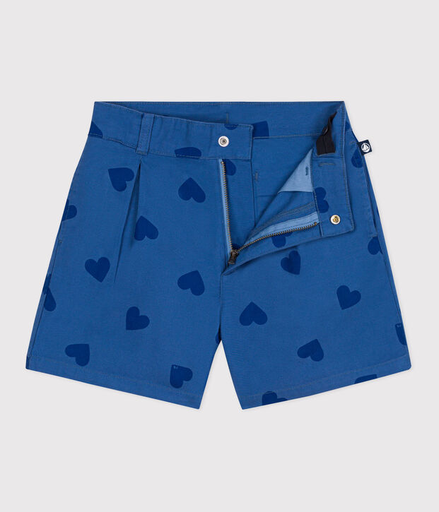 Children's heart-patterned cotton shorts blue/blue