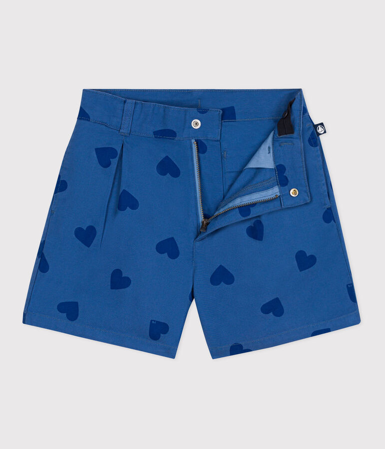 Children's heart-patterned cotton shorts blue/blue