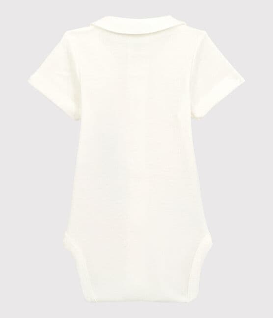 Babies' White Short-Sleeved Organic Cotton Bodysuit with Collar MARSHMALLOW white