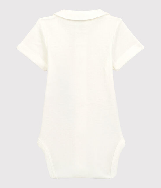 Babies' White Short-Sleeved Organic Cotton Bodysuit with Collar MARSHMALLOW white