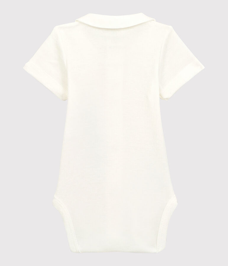 Babies' White Short-Sleeved Organic Cotton Bodysuit with Collar white
