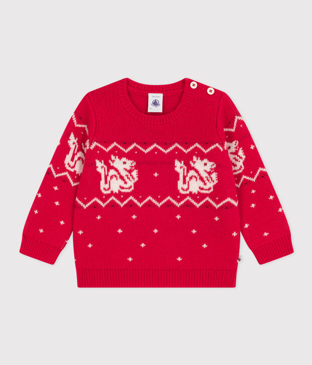 Babies' Wool/Cotton Knitted Pullover red/multicolor